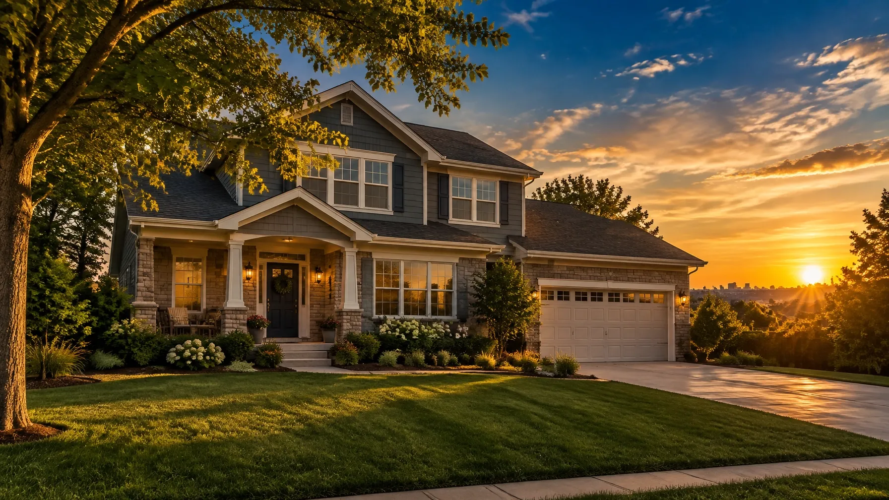 A welcoming Nebraska family home at golden hour
